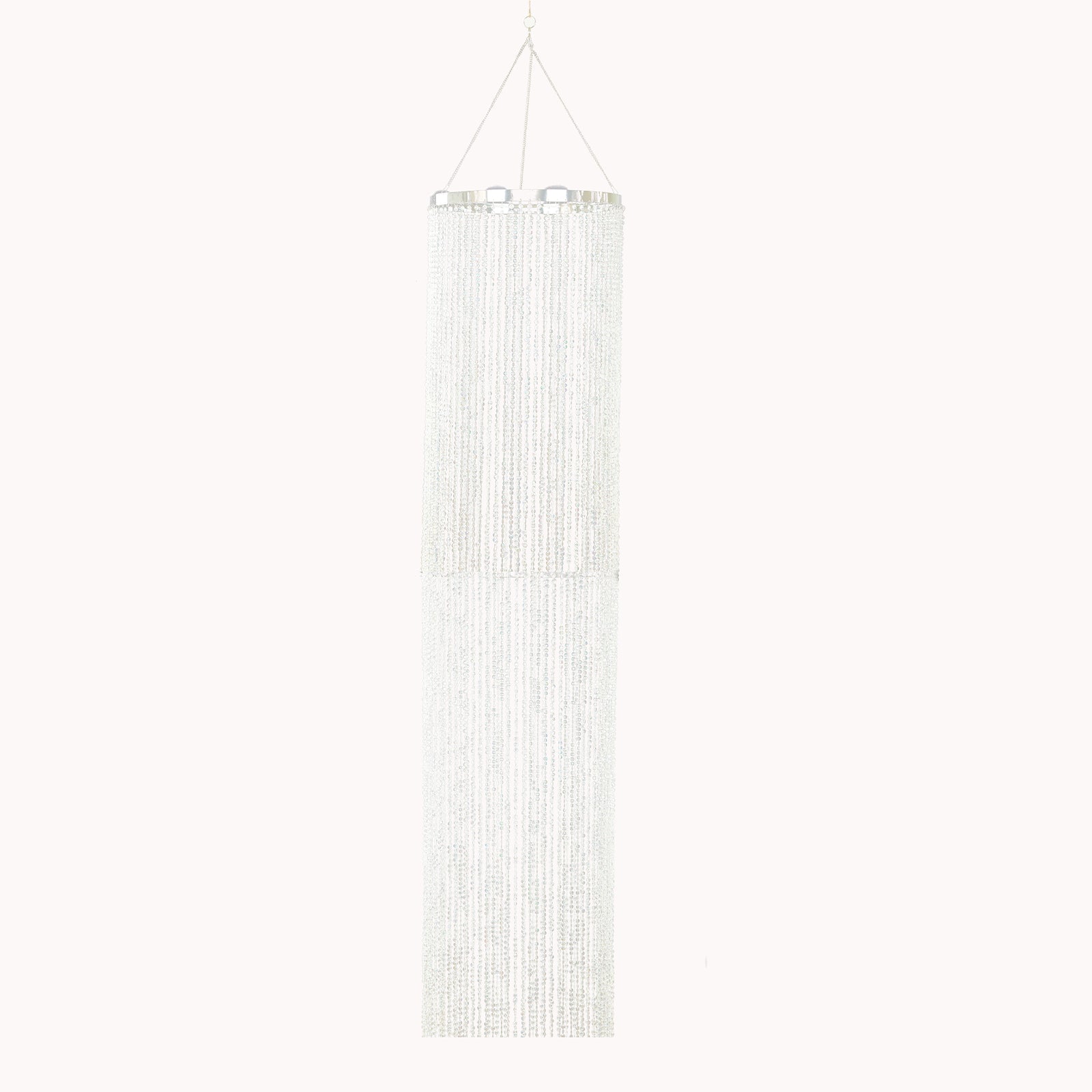 9ft Hanging Beaded Crystal Column Chandelier, Tall Beads Curtain Round with Silver Metal Hoop and Hanging Chain - Bell Racket Store