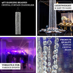 9ft Hanging Beaded Crystal Column Chandelier, Tall Beads Curtain Round with Silver Metal Hoop and Hanging Chain - Bell Racket Store