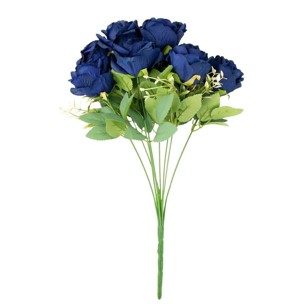 2 Bushes 18" Real Touch Navy Blue Artificial Rose Flower Bouquet, Silk Long Stem Flower Arrangements