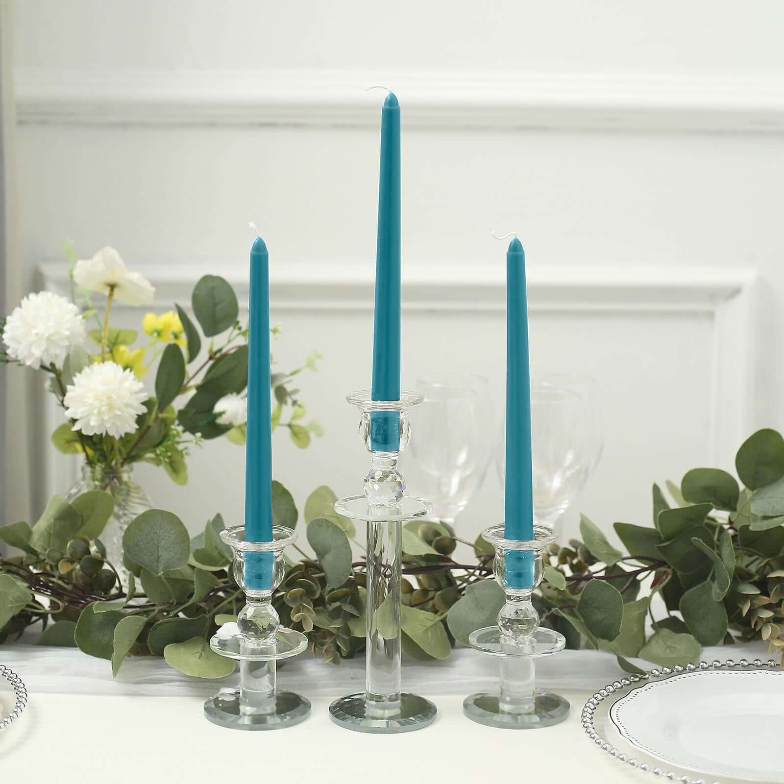 10-Pack Taper Candles Premium Wax Design Blue - Unscented Candles for Upscale Settings 10"