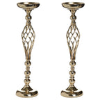 2-Pack Metal Pillar Candle Holders Reversible Flower Ball Pedestal Design Gold - Decorative Event Centerpieces 26"