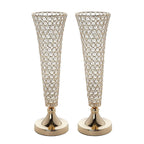 2-Pack Crystal Beaded Trumpet Vase Set Gold - Table Centerpiece for Stylish Decor 22"