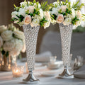 2-Pack Crystal Beaded Trumpet Vase Set Silver - Table Centerpiece for Stylish Decor 22"