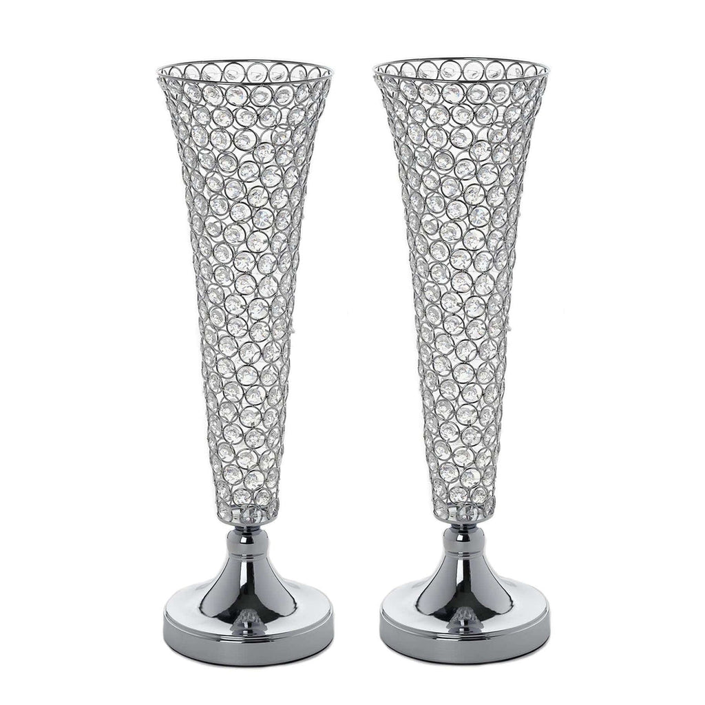 2-Pack Crystal Beaded Trumpet Vase Set Silver - Table Centerpiece for Stylish Decor 22"