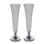 2-Pack Crystal Beaded Trumpet Vase Set Silver - Table Centerpiece for Stylish Decor 22"