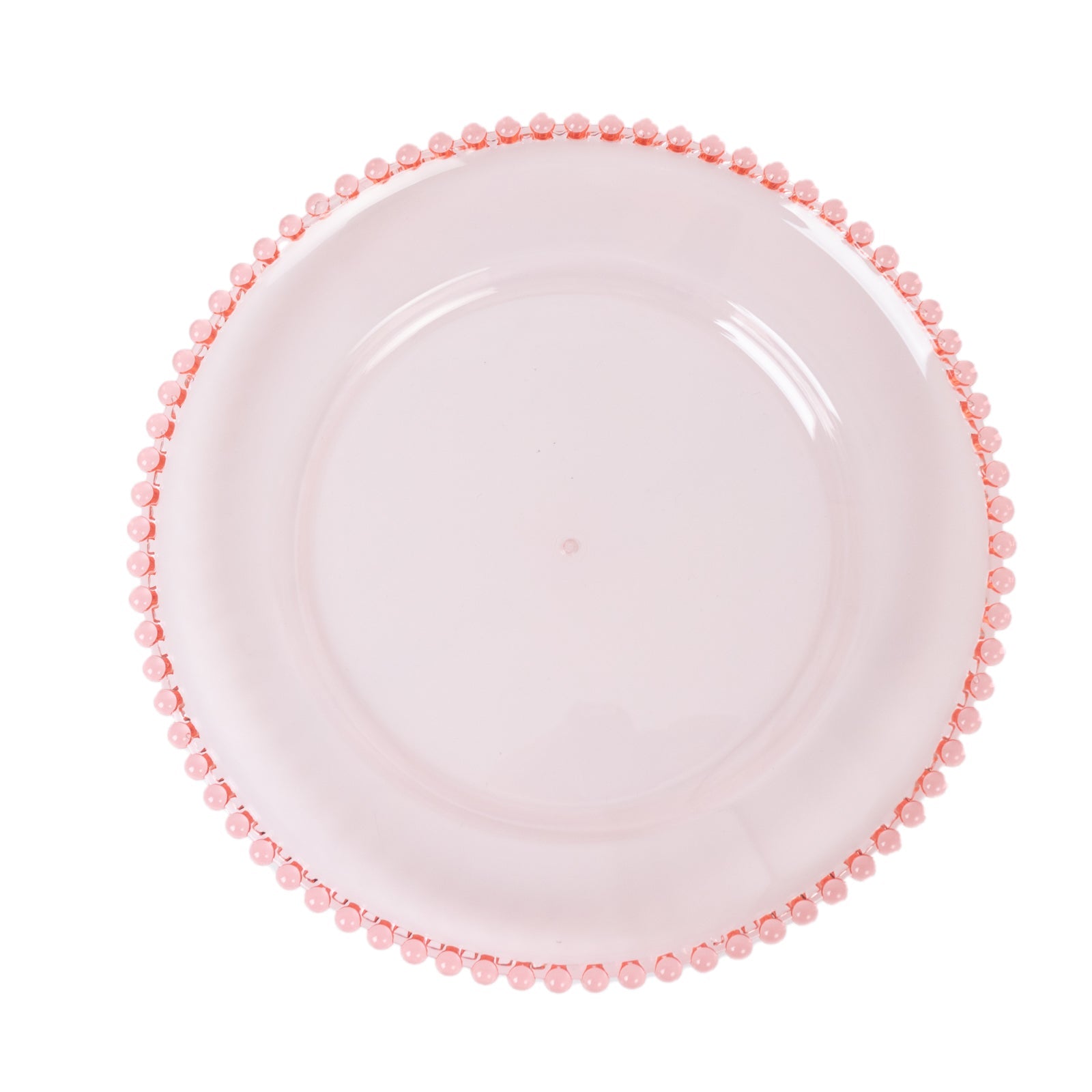 6-Pack Acrylic Round Charger Plates 13" in Transparent Blush with Beaded Rim, Decorative Dinner Party Serving Plates