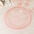 6-Pack Acrylic Round Charger Plates 13" in Transparent Blush with Beaded Rim, Decorative Dinner Party Serving Plates