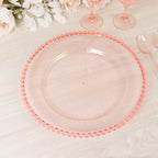 6-Pack Acrylic Round Charger Plates 13" in Transparent Blush with Beaded Rim, Decorative Dinner Party Serving Plates