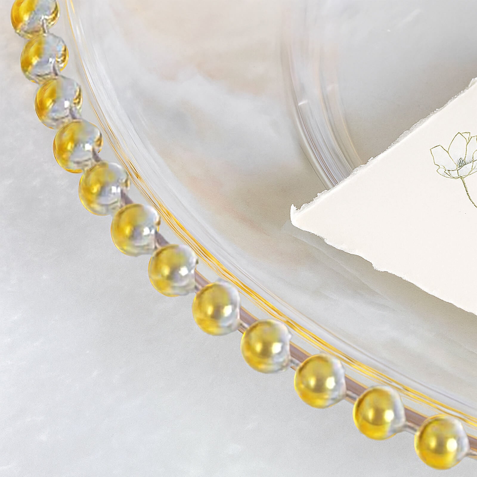 6-Pack Acrylic Round Charger Plates 13" in Clear with Gold Beaded Rim, Decorative Dinner Party Serving Plates