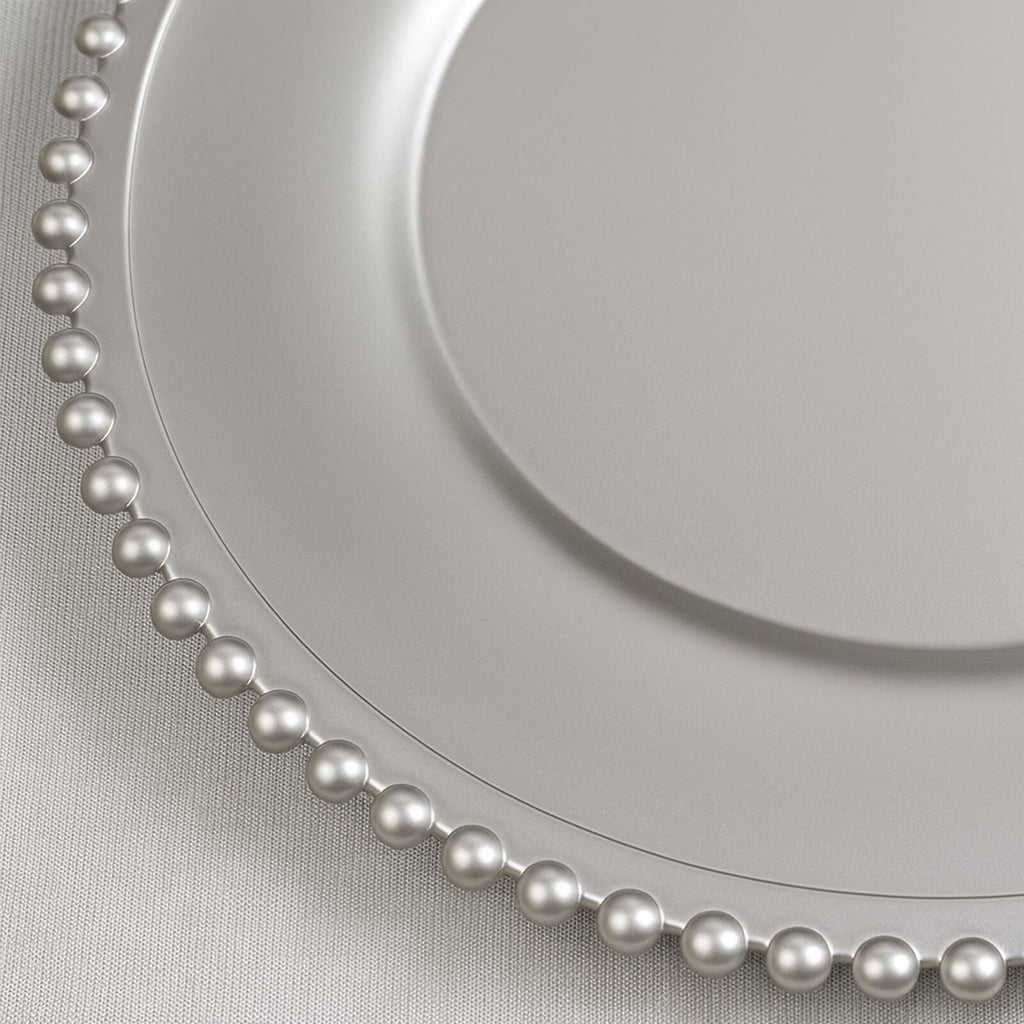 6-Pack Acrylic Round Charger Plates 13" in Silver with Beaded Rim, Decorative Dinner Party Charger Tableware