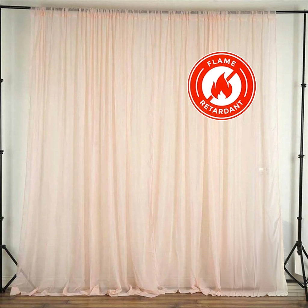 2 Pack Blush Sheer Chiffon Event Curtain Drapes, Durable Flame Resistant Organza Backdrop Event Panels With Rod Pockets - 10ftx10ft
