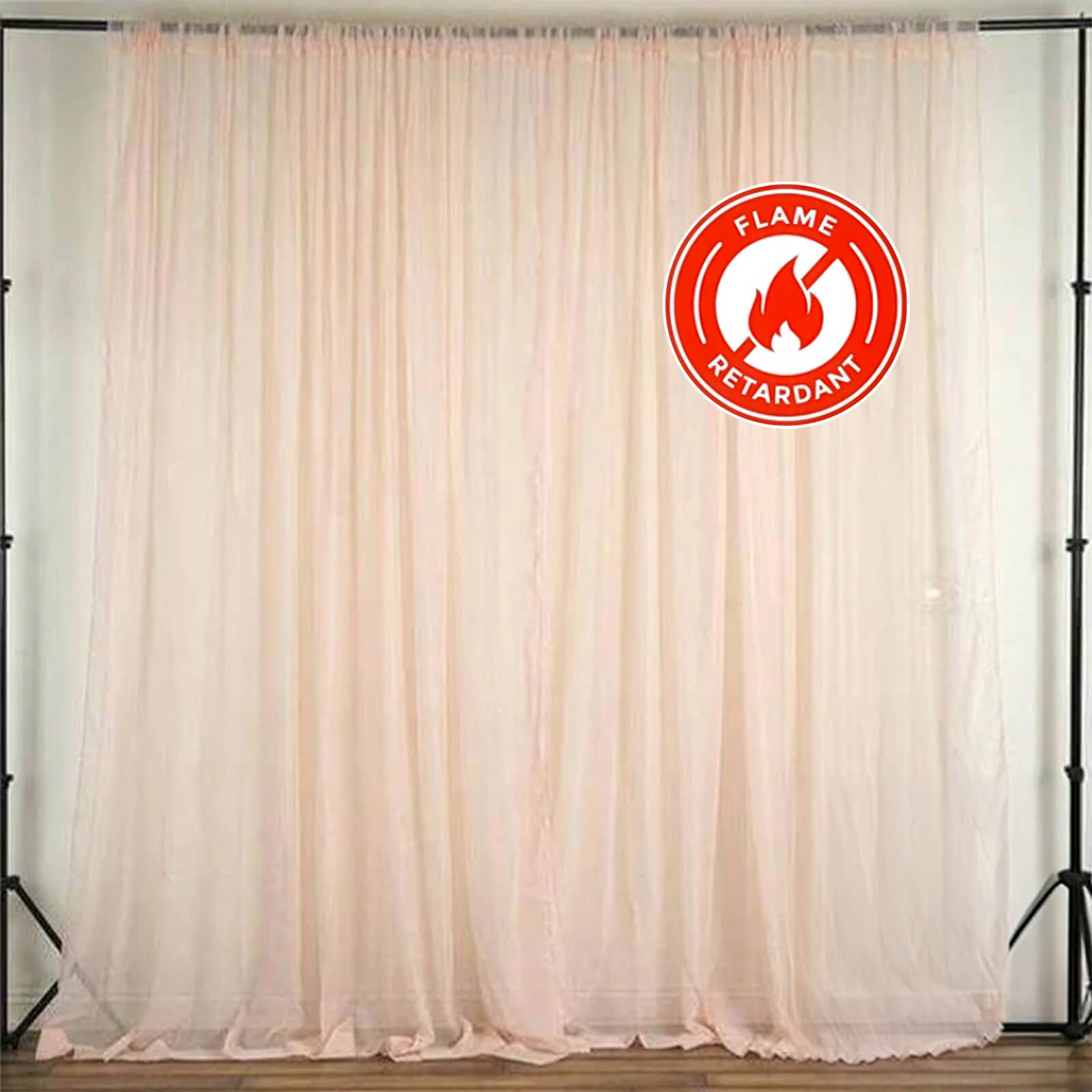 2 Pack Blush Sheer Chiffon Event Curtain Drapes, Durable Flame Resistant Organza Backdrop Event Panels With Rod Pockets - 10ftx10ft