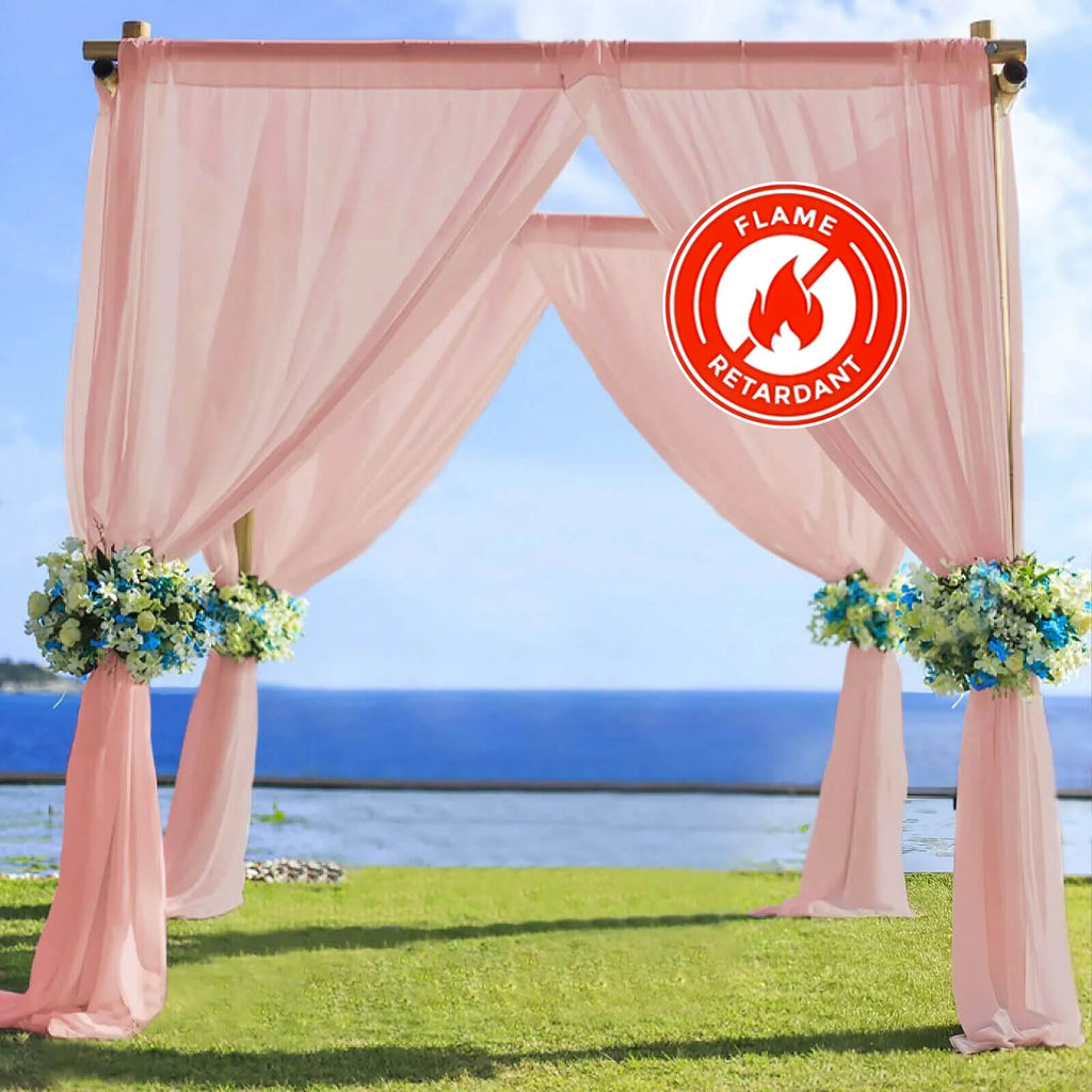 5ftx14ft Dusty Rose Chiffon Curtain Panel, Durable Flame Resistant Backdrop Ceiling Drapery With Rod Pocket