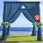5ftx14ft Navy Blue Chiffon Curtain Panel, Durable Flame Resistant Backdrop Ceiling Drapery With Rod Pocket