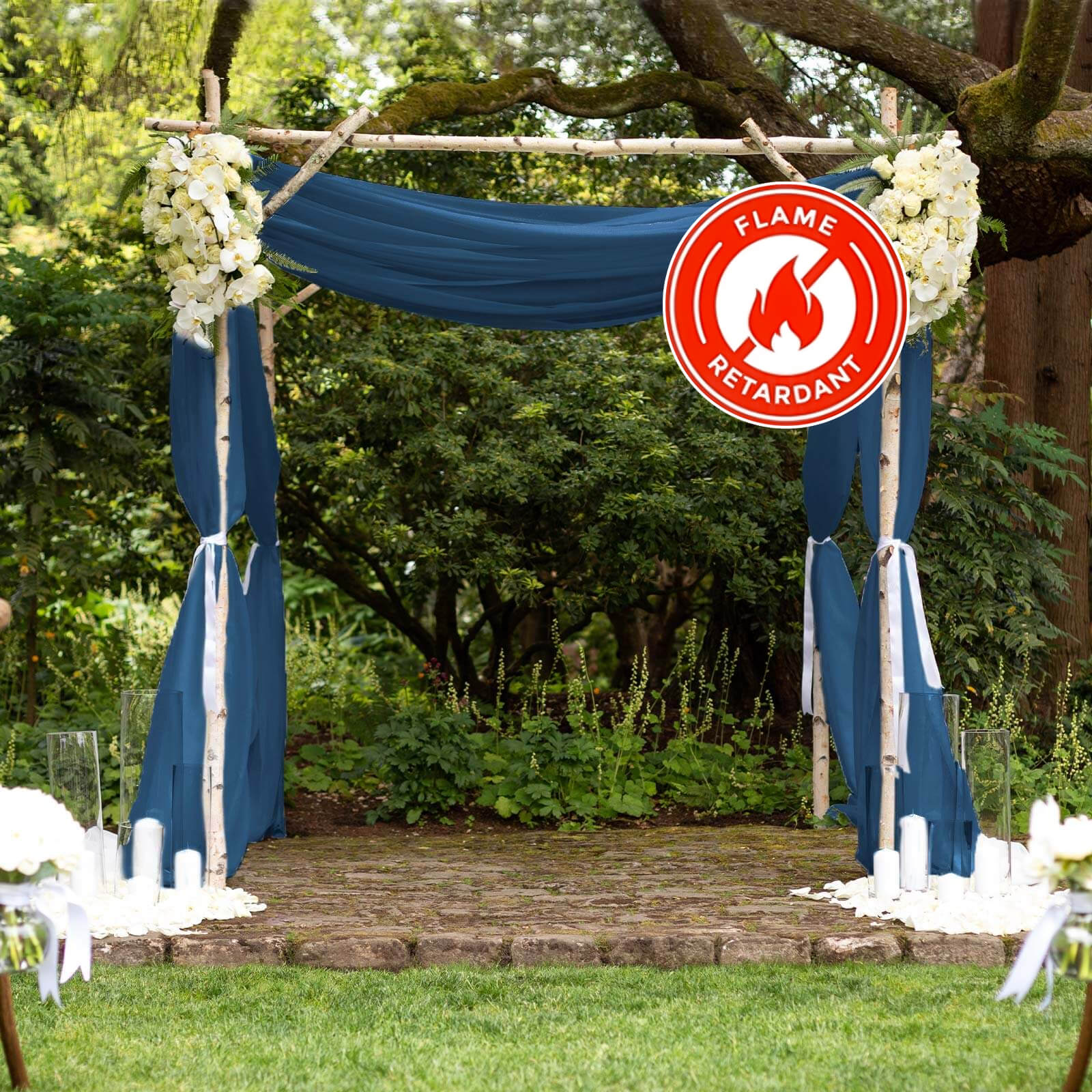 5ftx14ft Navy Blue Chiffon Curtain Panel, Durable Flame Resistant Backdrop Ceiling Drapery With Rod Pocket