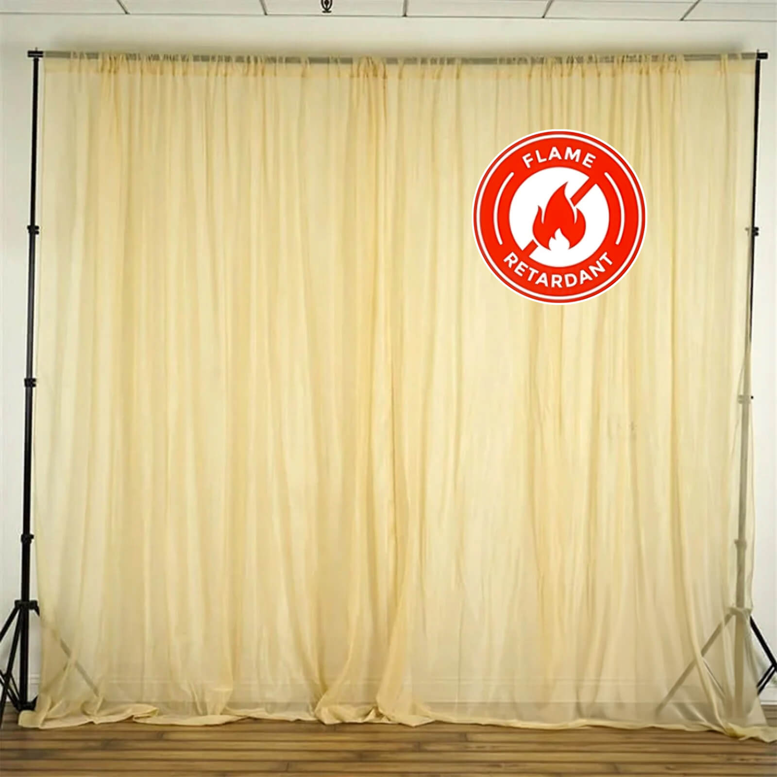 2 Pack Champagne Sheer Chiffon Event Curtain Drapes, Durable Flame Resistant Organza Backdrop Event Panels With Rod Pockets - 10ftx10ft