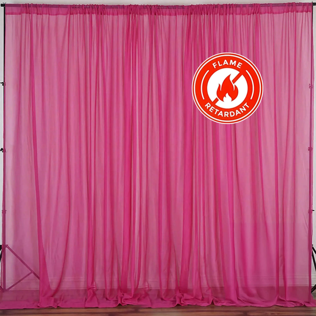 2 Pack Fuchsia Sheer Chiffon Event Curtain Drapes, Durable Flame Resistant Organza Backdrop Event Panels With Rod Pockets - 10ftx10ft
