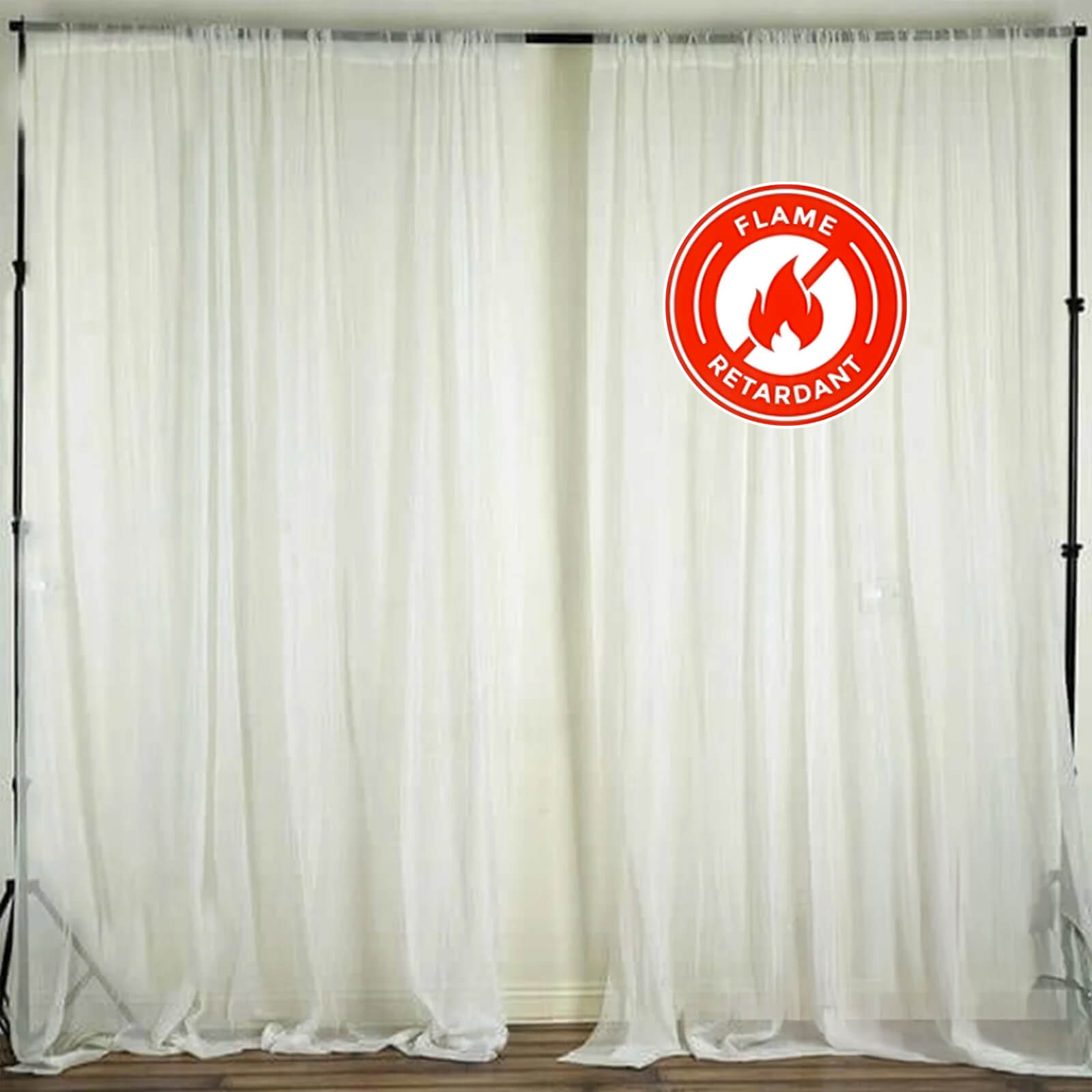 2 Pack Ivory Sheer Chiffon Event Curtain Drapes, Durable Flame Resistant Organza Backdrop Event Panels With Rod Pockets - 10ftx10ft