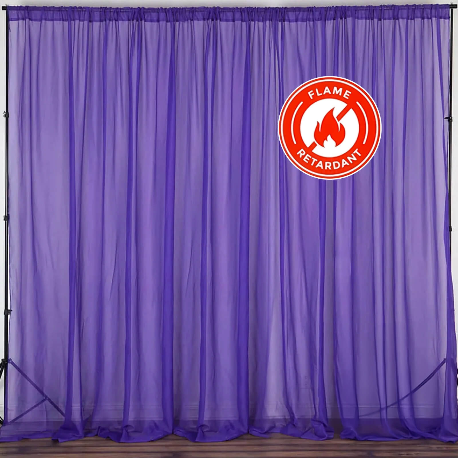 2 Pack Purple Sheer Chiffon Event Curtain Drapes, Durable Flame Resistant Organza Backdrop Event Panels With Rod Pockets - 10ftx10ft