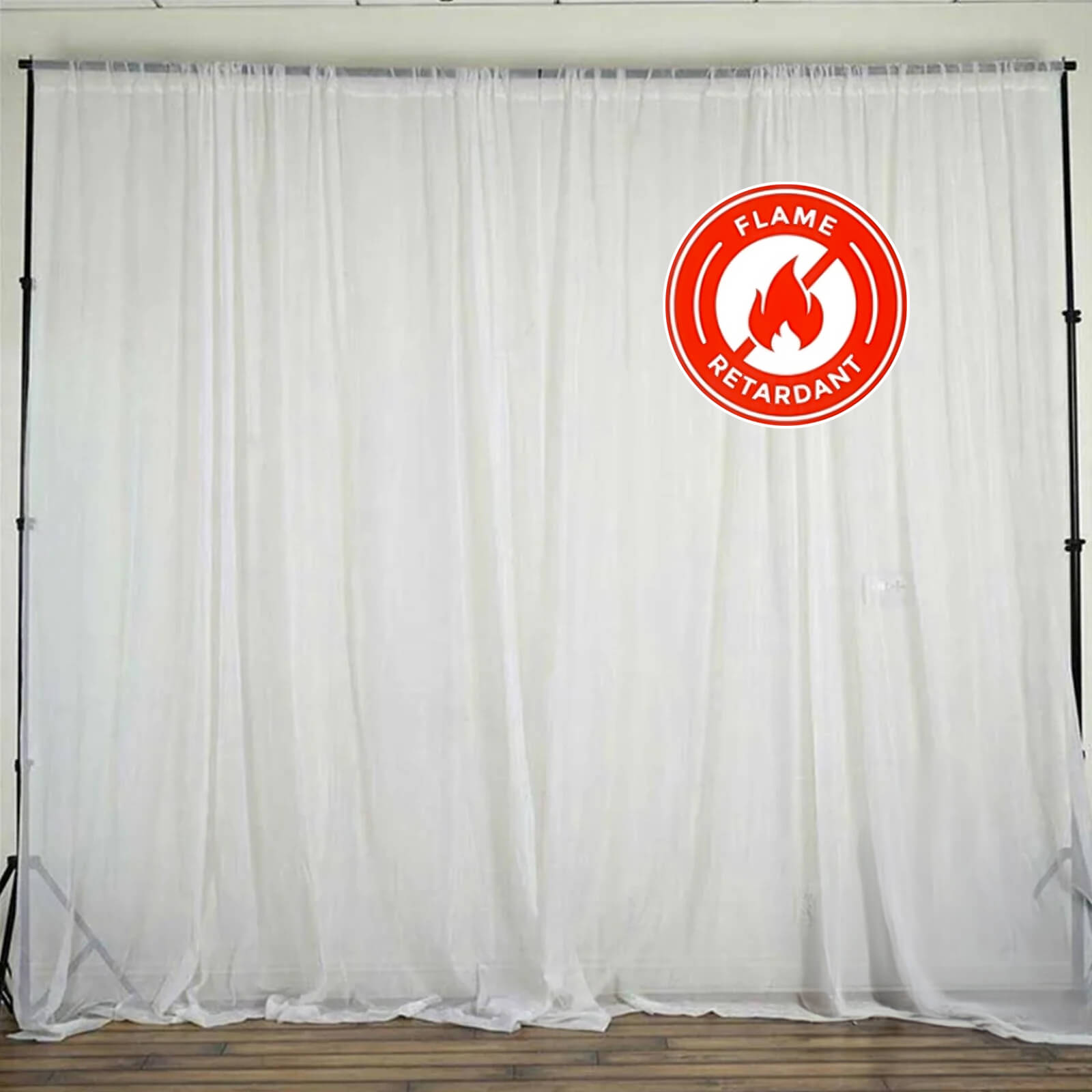 2 Pack White Sheer Chiffon Event Curtain Drapes, Durable Flame Resistant Organza Backdrop Event Panels With Rod Pockets - 10ftx10ft