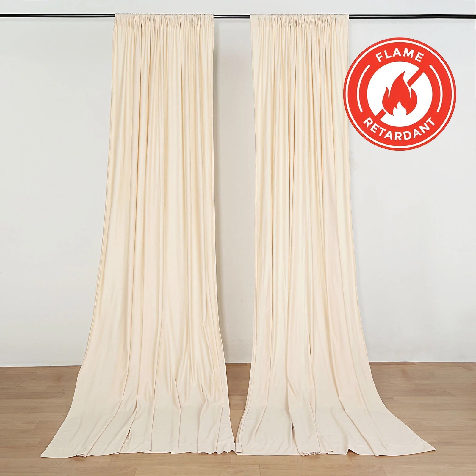 2 Pack Beige Scuba Polyester Event Curtain Drapes, Durable Flame Resistant Backdrop Event Panels Wrinkle Free with Rod Pockets - 10ftx10ft
