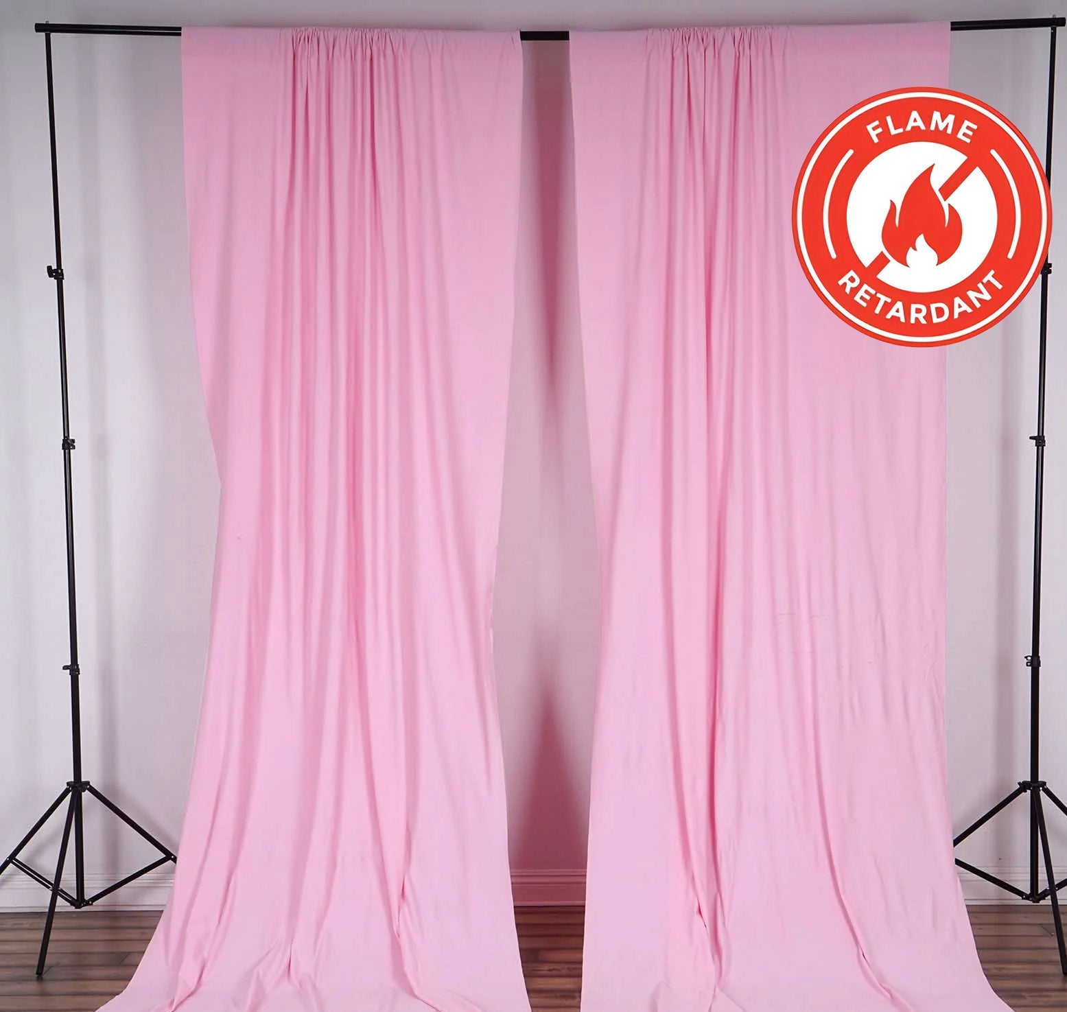 2 Pack Pink Scuba Polyester Event Curtain Drapes, Durable Flame Resistant Backdrop Event Panels Wrinkle Free with Rod Pockets - 10ftx10ft