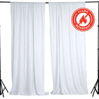 2 Pack White Scuba Polyester Event Curtain Drapes, Durable Flame Resistant Backdrop Event Panels Wrinkle Free with Rod Pockets - 10ftx10ft