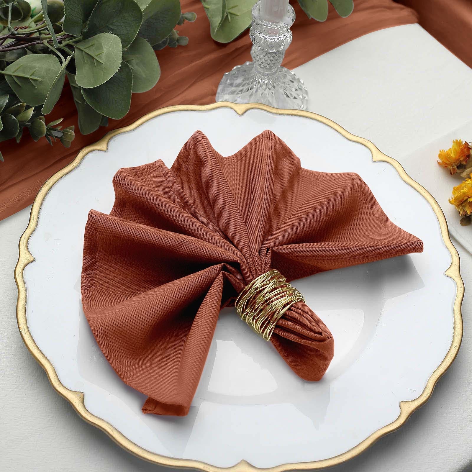 5 Pack Polyester 17"x17" Napkins Terracotta (Rust) - Durable & Wrinkle Resistant Dinner Napkins