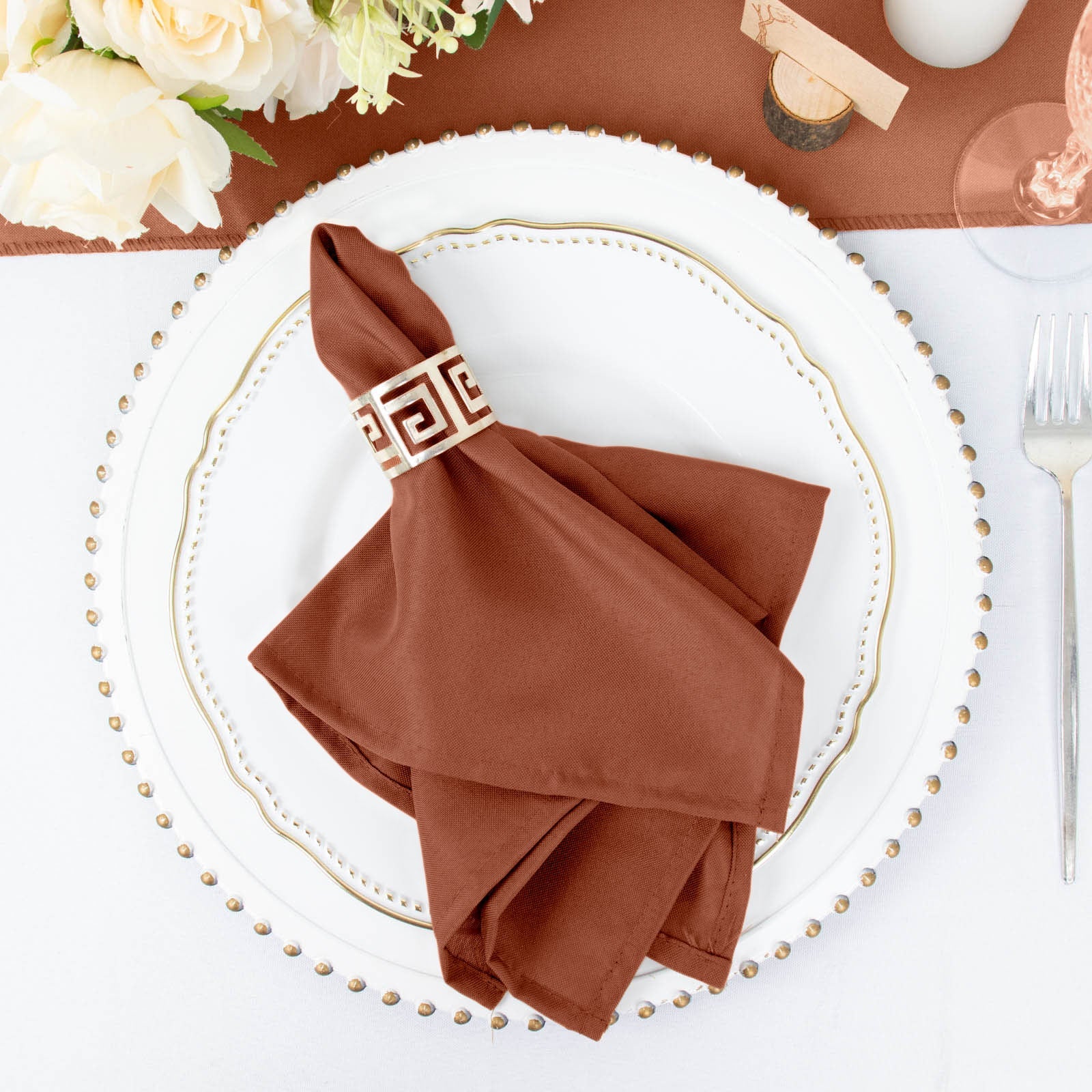 5 Pack Polyester 17"x17" Napkins Terracotta (Rust) - Durable & Wrinkle Resistant Dinner Napkins