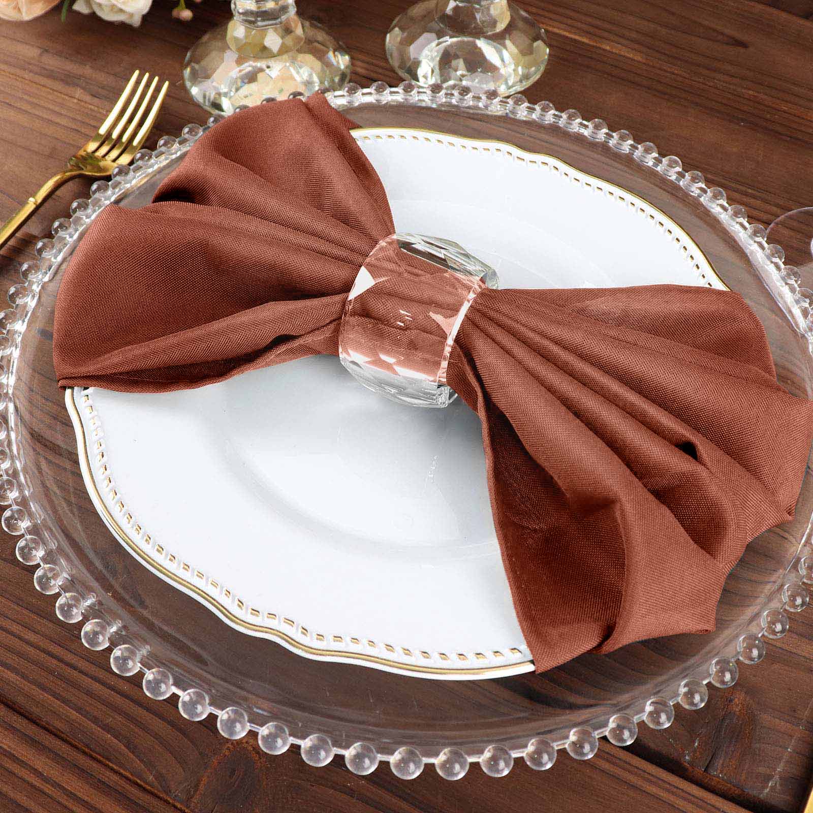 5 Pack Polyester 20"x20" Napkins Terracotta (Rust) - Wrinkle Resistant & Easy Care Cloth Napkins