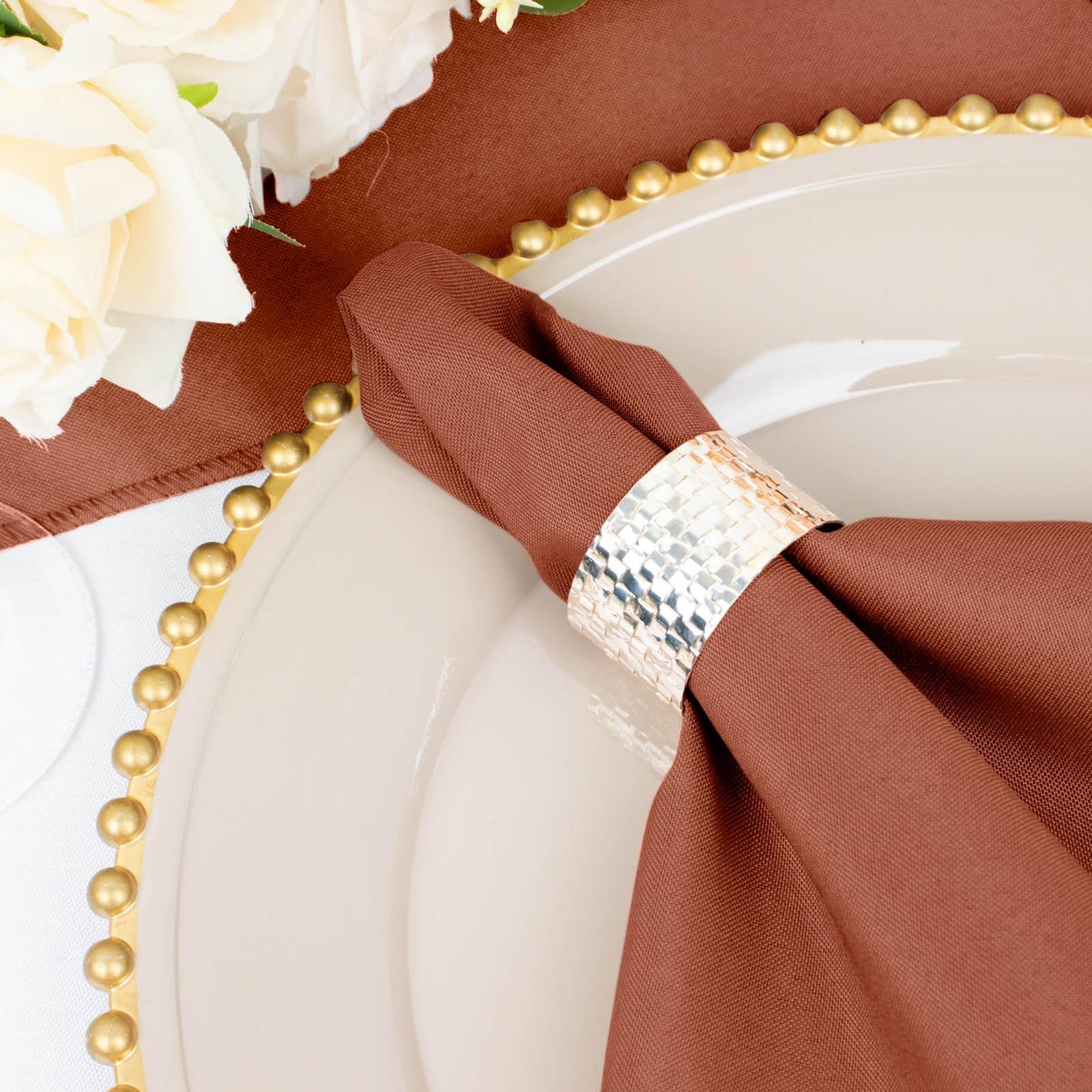 5 Pack Polyester 20"x20" Napkins Terracotta (Rust) - Wrinkle Resistant & Easy Care Cloth Napkins