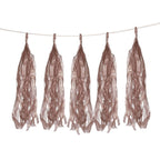 12 Pack Pre-Tied Rose Gold Paper Fringe Tassels With Garland String, Hanging Streamer Banner