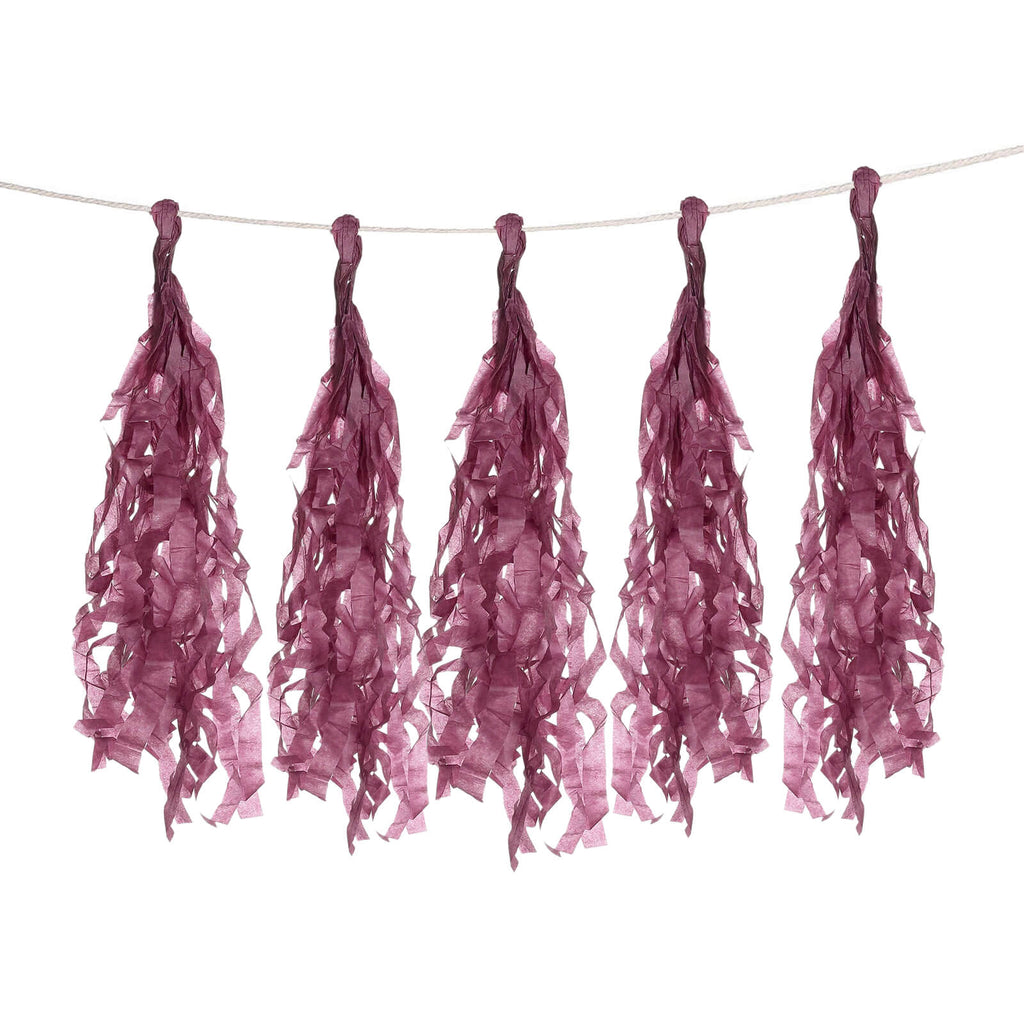 12 Pack Pre-Tied Eggplant Tissue Paper Tassel Garland With String, Hanging Fringe Party Streamer Backdrop Decor