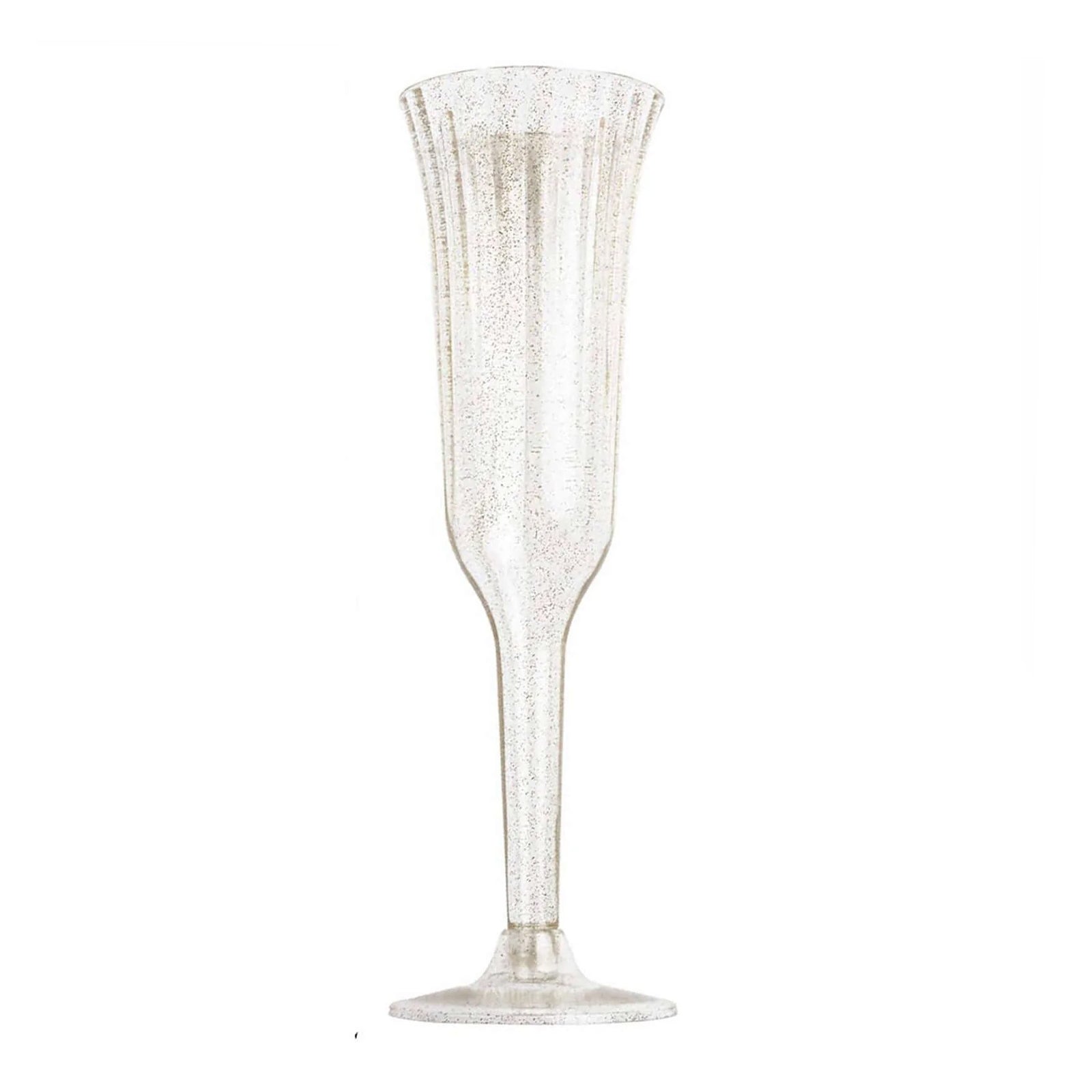 12-Pack Plastic Champagne Flutes Clear/Gold Glitter Flared Design - Lightweight Disposable Toasting Glasses 6oz