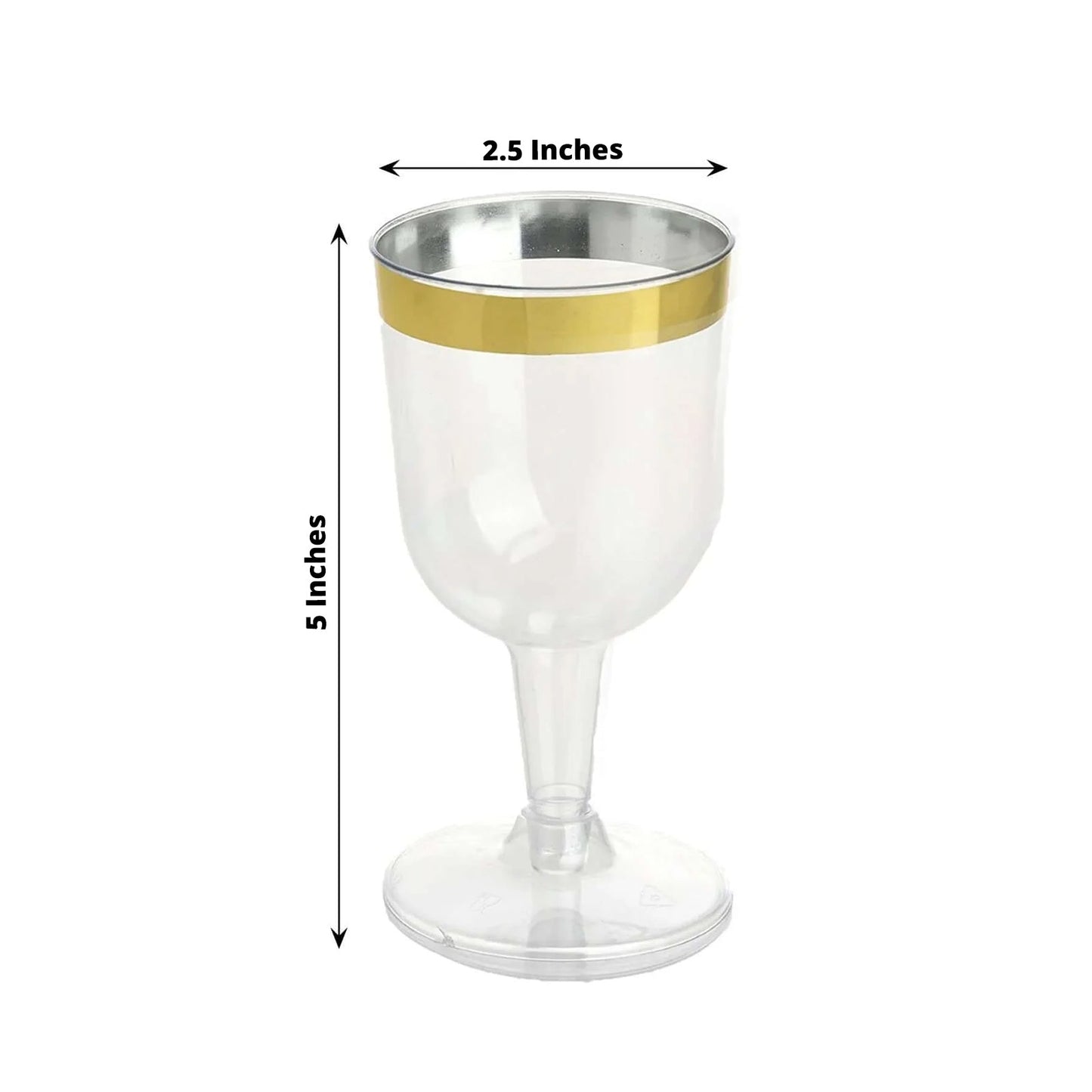 12-Pack Plastic Short Stem Wine Glasses Clear/Gold Rim - Stylish Disposable Drinkware 6oz