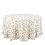 Satin 120" Round Tablecloth Ivory - Grandiose 3D Rosette with Seamless Finish Table Cover