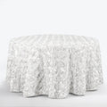 Satin 120" Round Tablecloth White - Grandiose 3D Rosette Design with Seamless Finish for Luxe Events