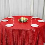 Sequin 120" Round Tablecloth Red - Seamless Glittering Table Cover