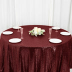 Sequin 120" Round Tablecloth Burgundy - Seamless Glittering Table Cover