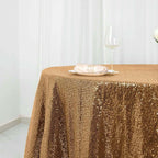 Sequin 120" Round Tablecloth Gold - Seamless Glittering Design for Sophisticated Events