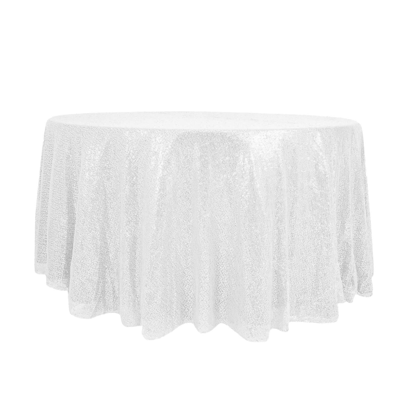 Sequin 120" Round Tablecloth White - Seamless Glittering Design for Sophisticated Events