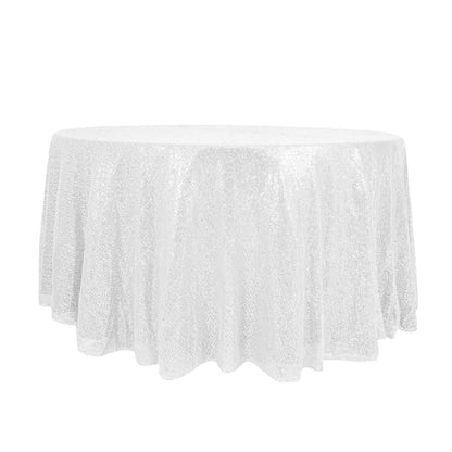 Sequin 120" Round Tablecloth White - Seamless Glittering Design for Sophisticated Events