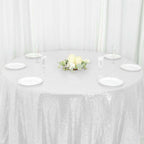 Sequin 120" Round Tablecloth White - Seamless Glittering Design for Sophisticated Events