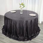 Sequin 132" Round Tablecloth Black - Seamless Dazzling Table Cover