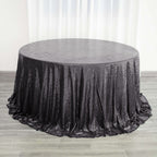 Sequin 132" Round Tablecloth Black - Seamless Dazzling Table Cover
