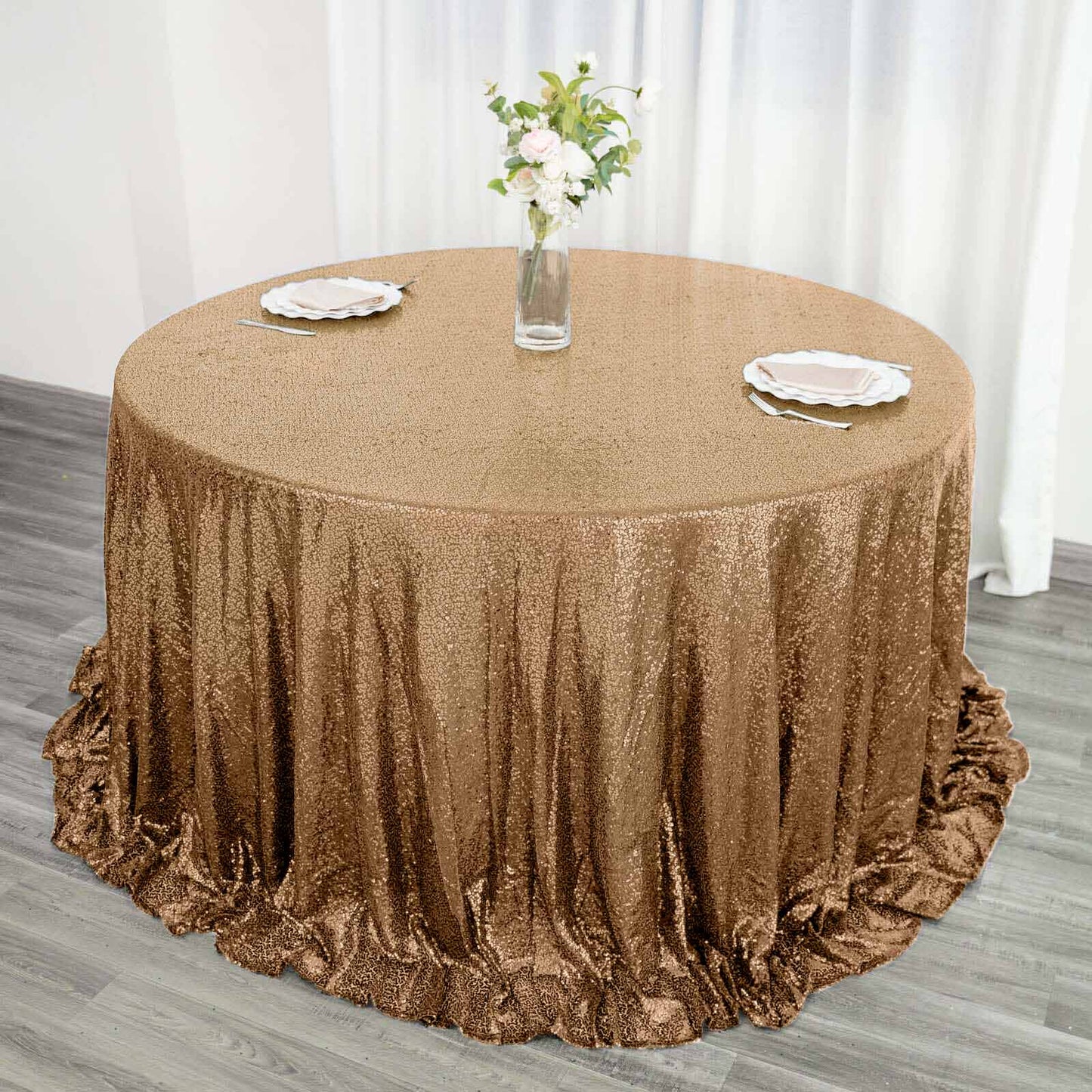 Sequin 132" Round Tablecloth Gold - Seamless Dazzling Design for Refined Events