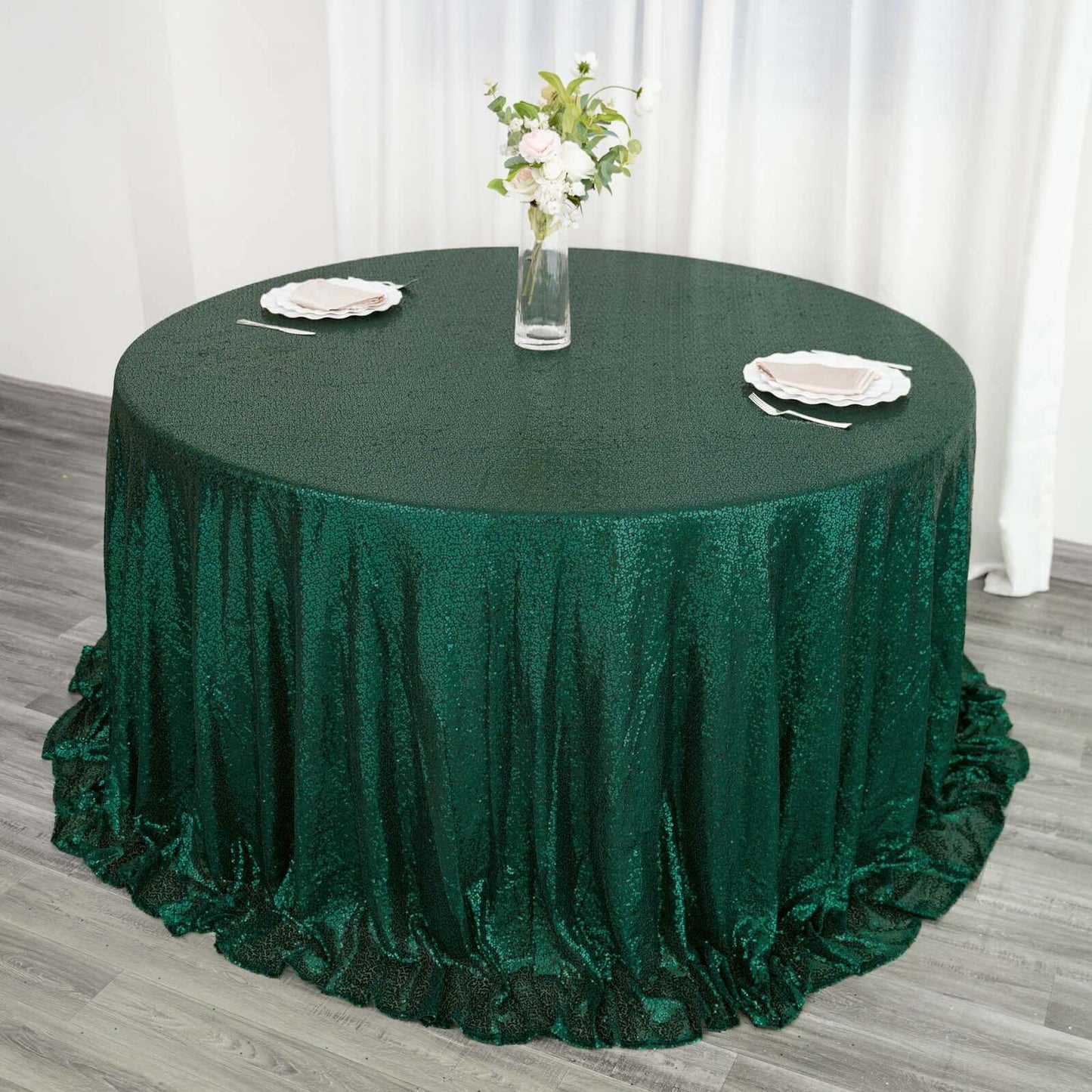 Sequin 132" Round Tablecloth Hunter Emerald Green - Seamless Dazzling Table Cover