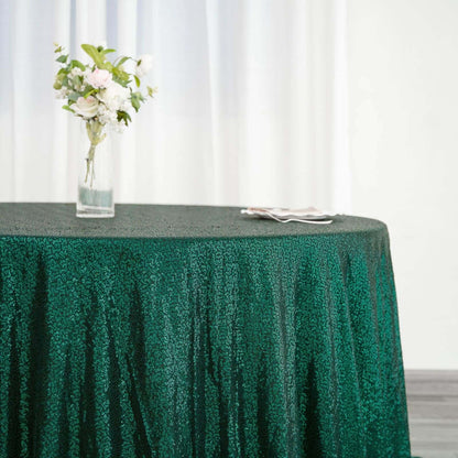 Sequin 132" Round Tablecloth Hunter Emerald Green - Seamless Dazzling Table Cover