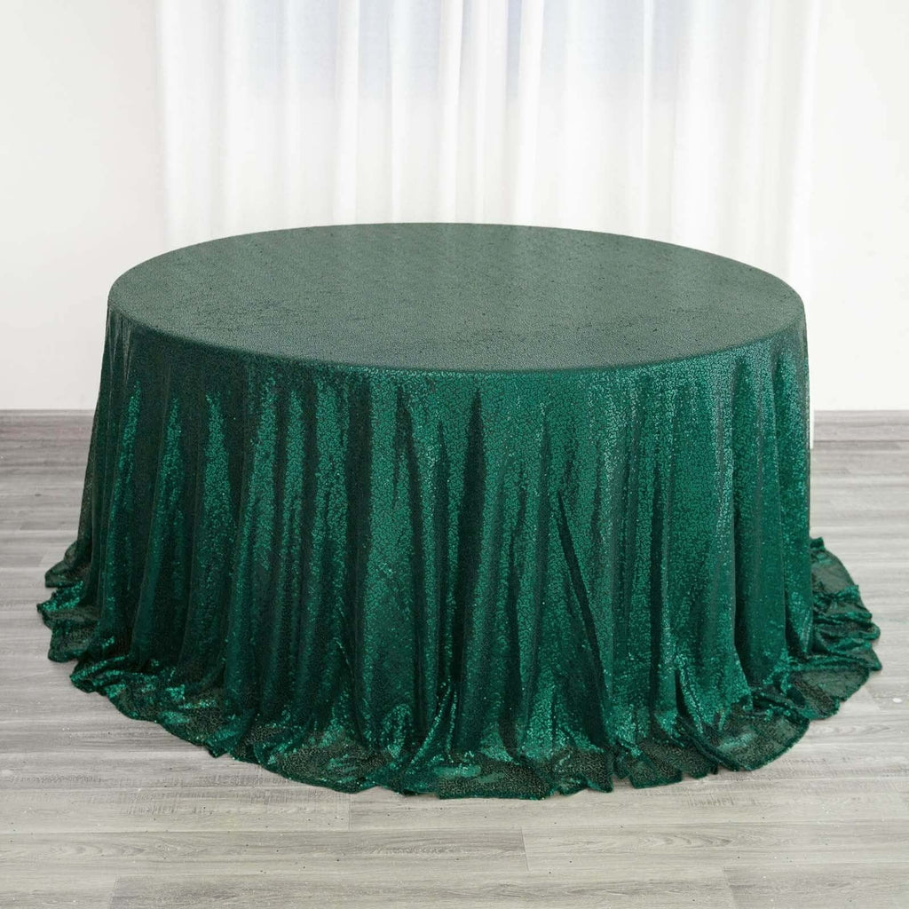 Sequin 132" Round Tablecloth Hunter Emerald Green - Seamless Dazzling Table Cover