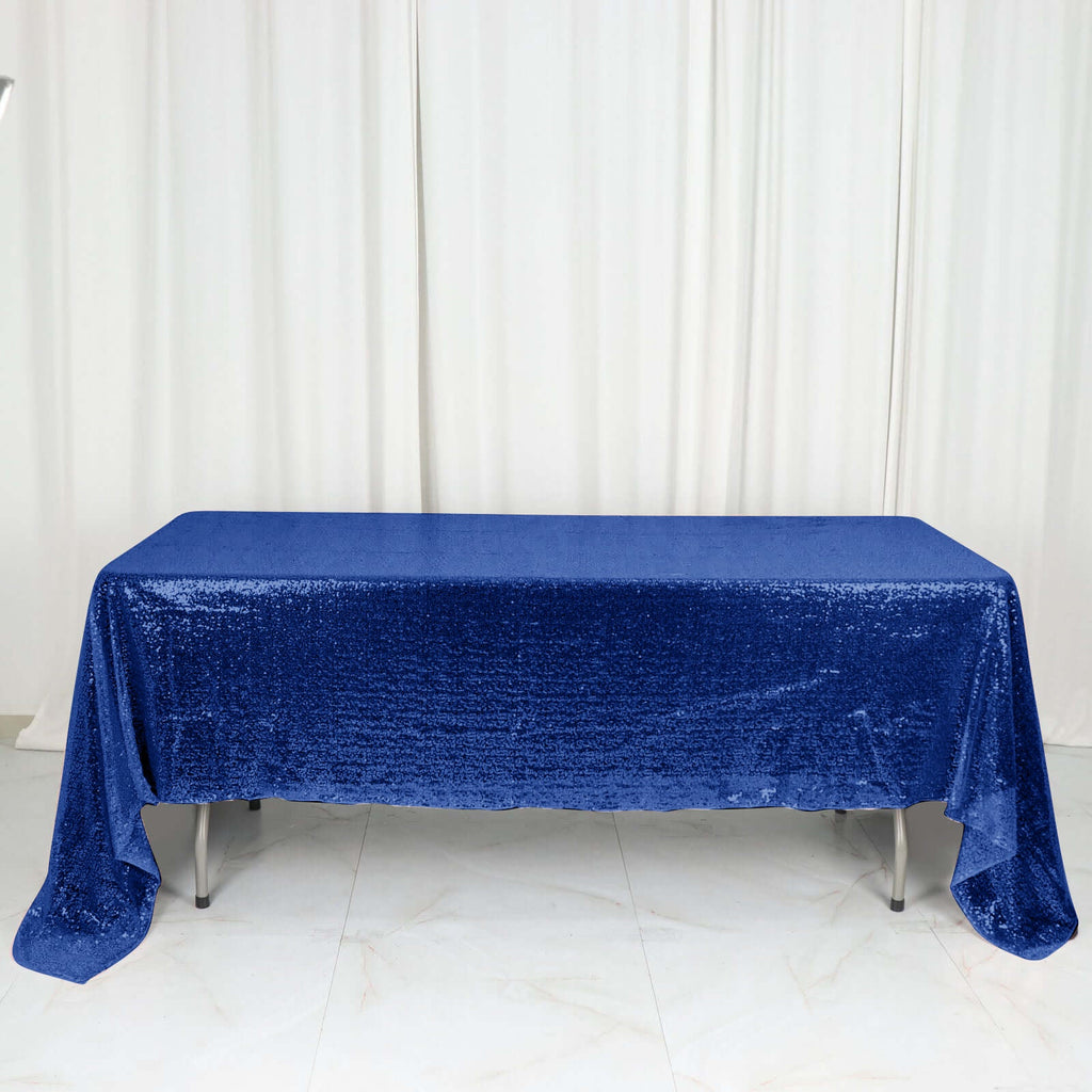Sequin 60"x126" Rectangle Tablecloth Royal Blue - Glittering Finish Table Cover